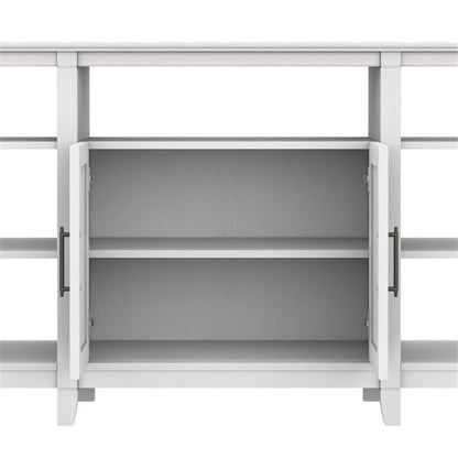 Bush Home Key West Tall TV Stand for 65 Inch TV in Pure White Oak, Farmhouse Entertainment Center with Storage