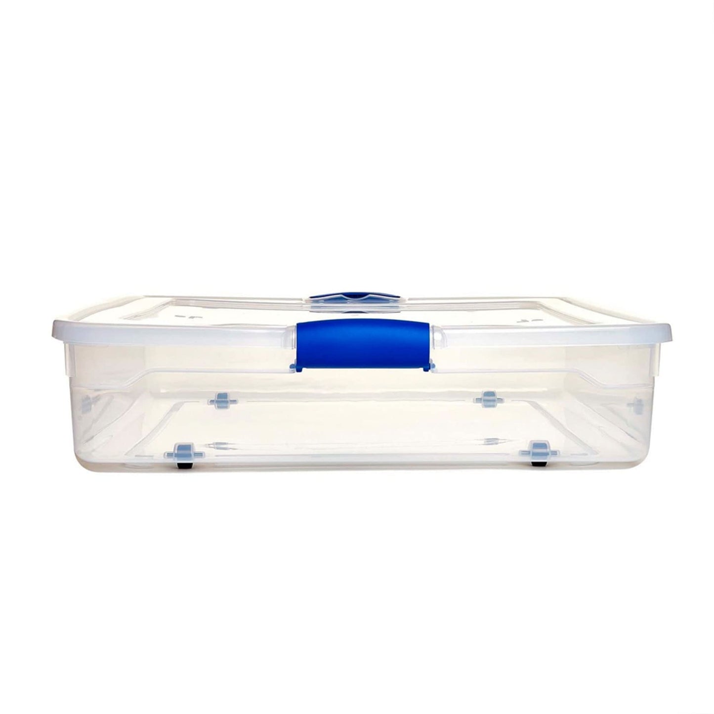 HOMZ 2-Pack Under Bed Storage, Clear Plastic Containers with Lids, 56 Quart, Blue Latch - Stackable Underbed Organizer Bins for Shoes, Bags, Clothes, and Towels