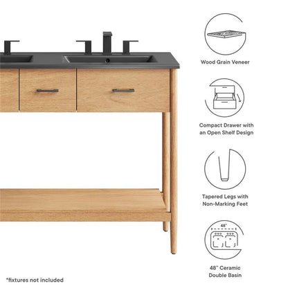 Modway EEI-6827-NAT-BLK Zaire 48" Double Sink Bathroom Vanity, Natural Black