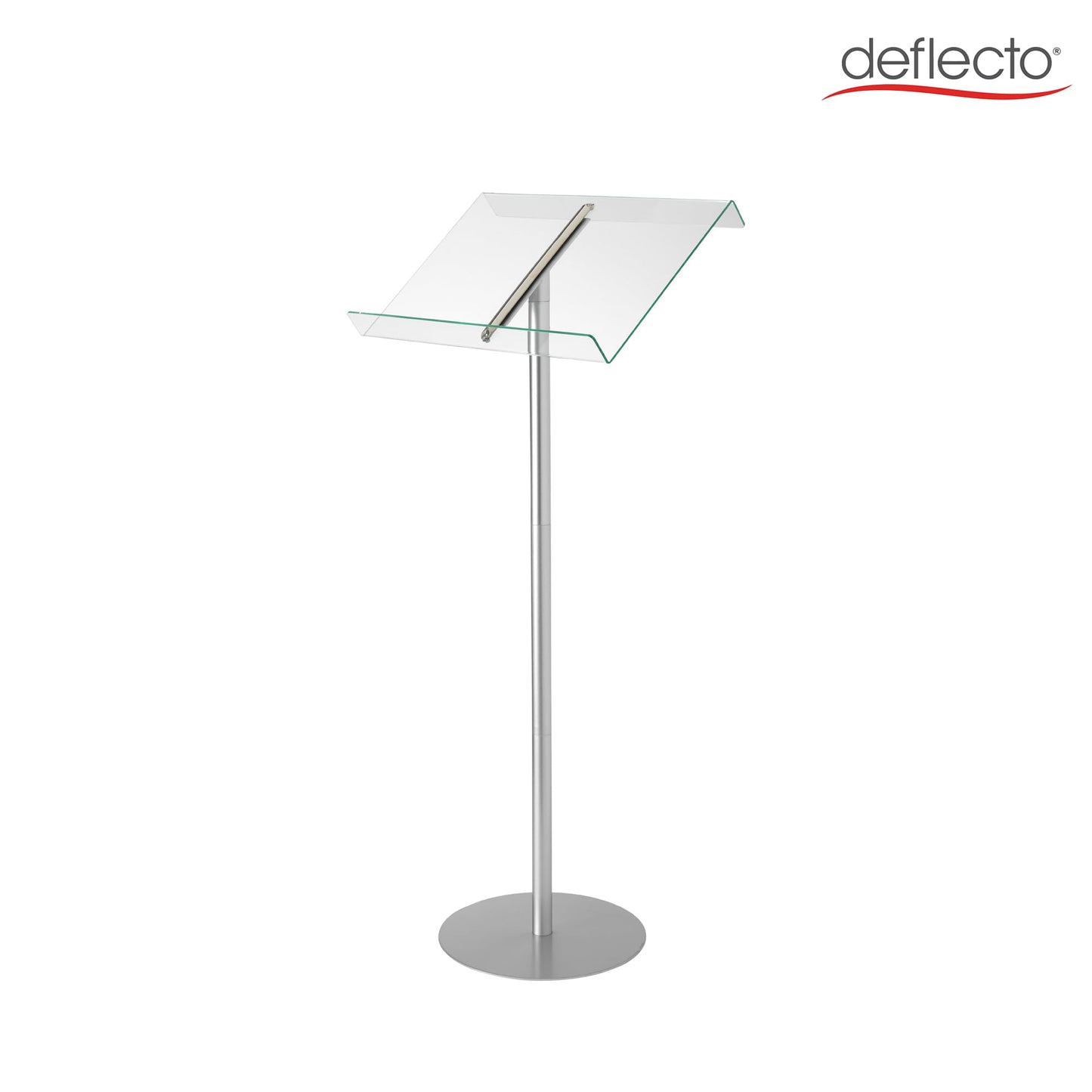 Deflecto Lectern Without Ring Binder Floor Stand – Silver/Clear - Acrylic Sign Holder - Base Stand for Speech - Music Stands