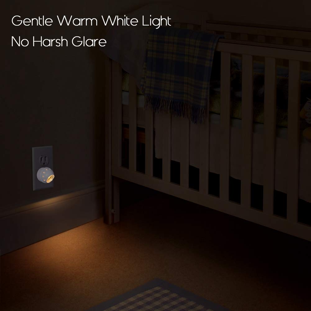 Emotionlite Plug-in Night Lights, Warm White LED Nightlight, 360° Rotation, Dusk to Dawn Sensor, Kids, Adult, Bedroom, Hallway, Bathroom,Kitchen, Stairways, Corridor, 6 Pack