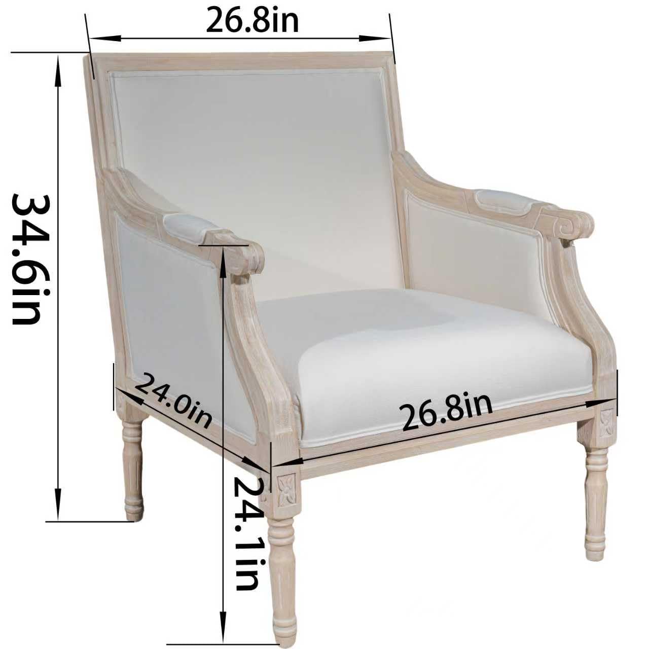 French Accent Chair(Single),Traditional Solid Wood Frame Armchair with Linen Upholstery,Distressed Antique Finish,Foam-Cushioned Seating for Living Room,Bedroom,Office,Reading Nook,Home Décor,Beige