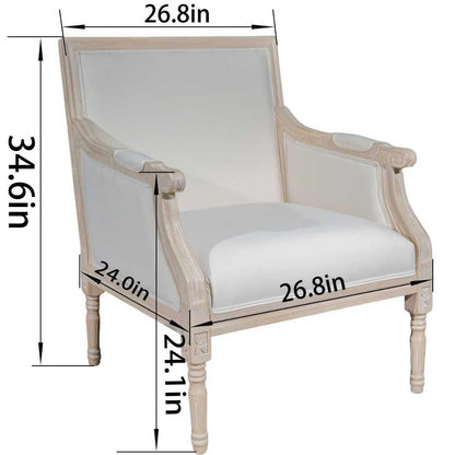 French Accent Chair(Single),Traditional Solid Wood Frame Armchair with Linen Upholstery,Distressed Antique Finish,Foam-Cushioned Seating for Living Room,Bedroom,Office,Reading Nook,Home Décor,Beige