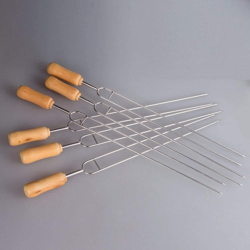 IMEEA Double Pronged Skewers for Grilling Stainless Steel Kabobs Barbecue Skewers with Wooden Handle 15.3-Inch
