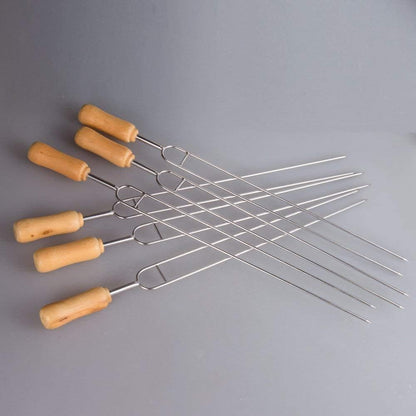 IMEEA Double Pronged Skewers for Grilling Stainless Steel Kabobs Barbecue Skewers with Wooden Handle 15.3-Inch