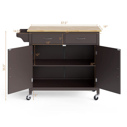 MEDIMALL Rolling Kitchen Island Cart, Utility Serving Cart with Drawers, Adjustable Shelf & Towel Rack, Mobile Island Table, Wooden Storage Trolley for Home, Restaurant & Bar, Rustic Brown