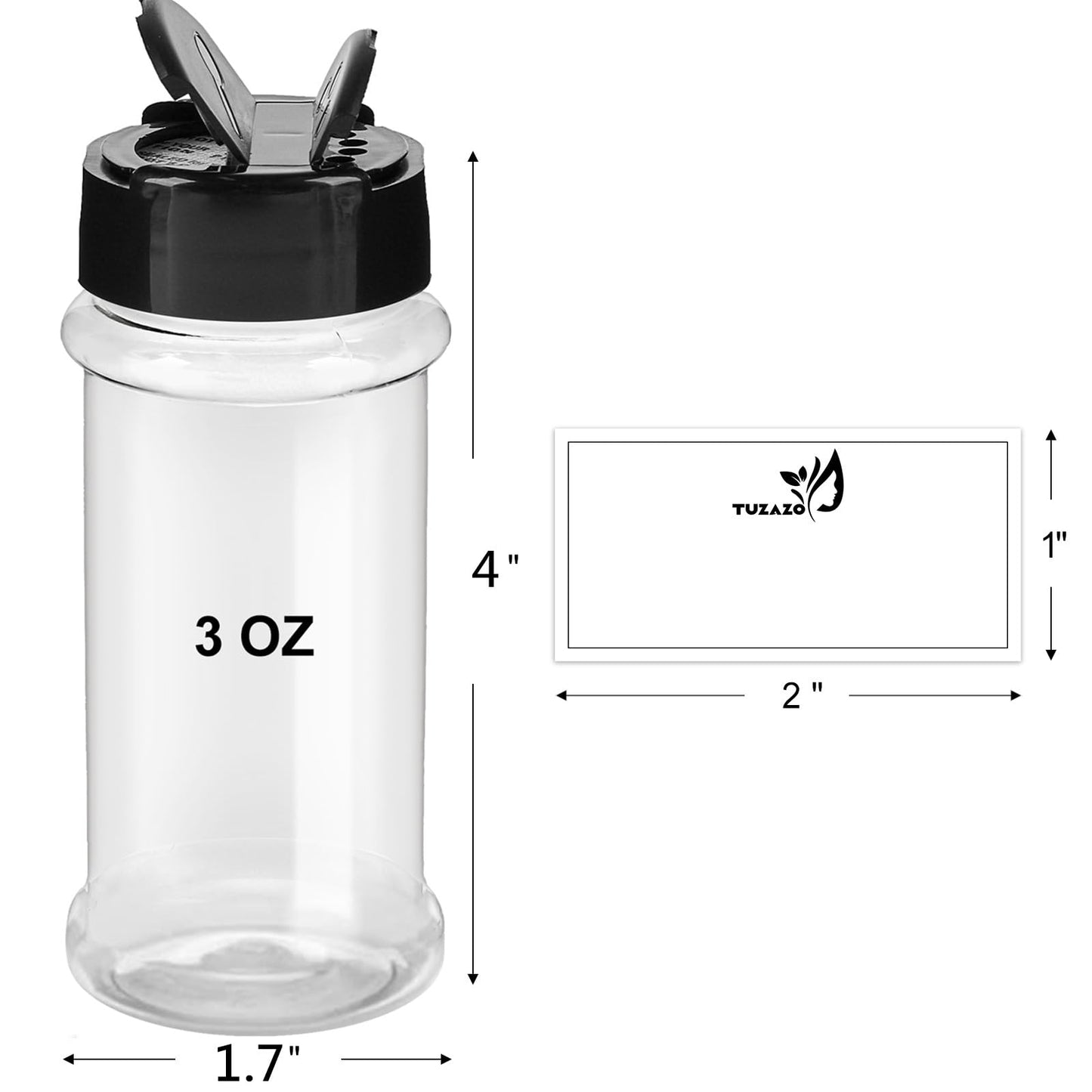TUZAZO 24 Pcs Spice Bottles Plastic Seasoning Containers, 3 Oz Clear Plastic Spice Jars with Shaker Lids Empty for Spice & Herbs, Powders, Glitters, BPA Free | Heavy Duty | Wide Mouth | Dual Flaps
