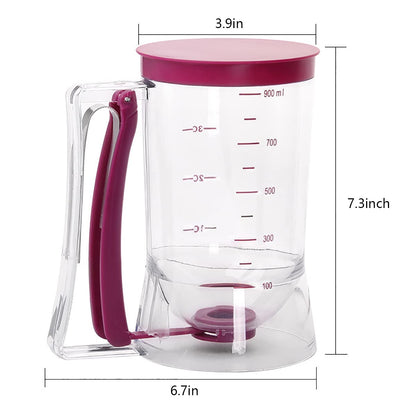 Pancake Batter Dispenser, Pancake Dispenser with Measuring Label, Plastic Batter Dispenser with Cleaning Brush for Cupcakes, Waffles, Muffin Mix, or Any Baked Goods