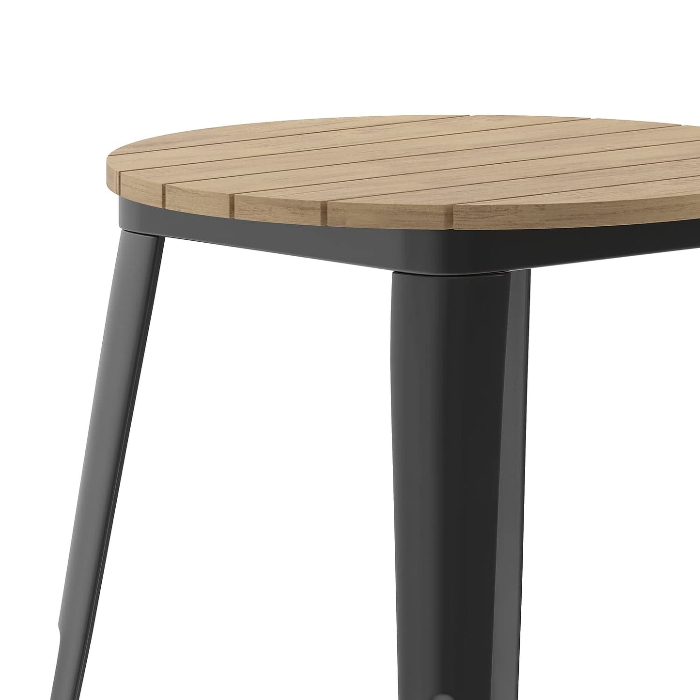 Flash Furniture Declan Commercial Outdoor Bar Height Dining Table, All Weather Poly Resin Top with Steel Base, 23.75" Round, Brown/Black