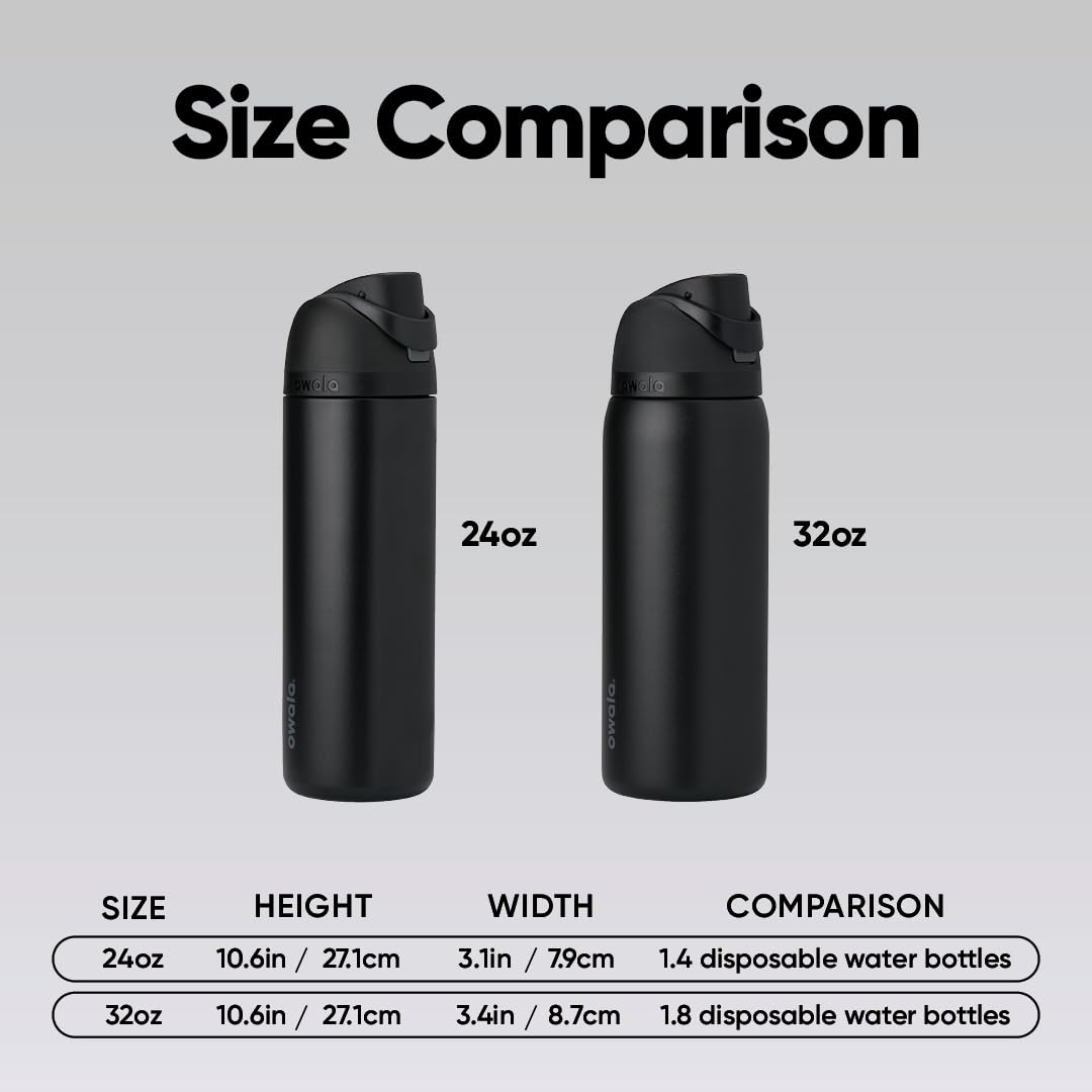 Owala FreeSip Insulated Stainless Steel Water Bottle with Straw, BPA-Free Sports Water Bottle, Great for Travel, 24 Oz, Very, Very Dark