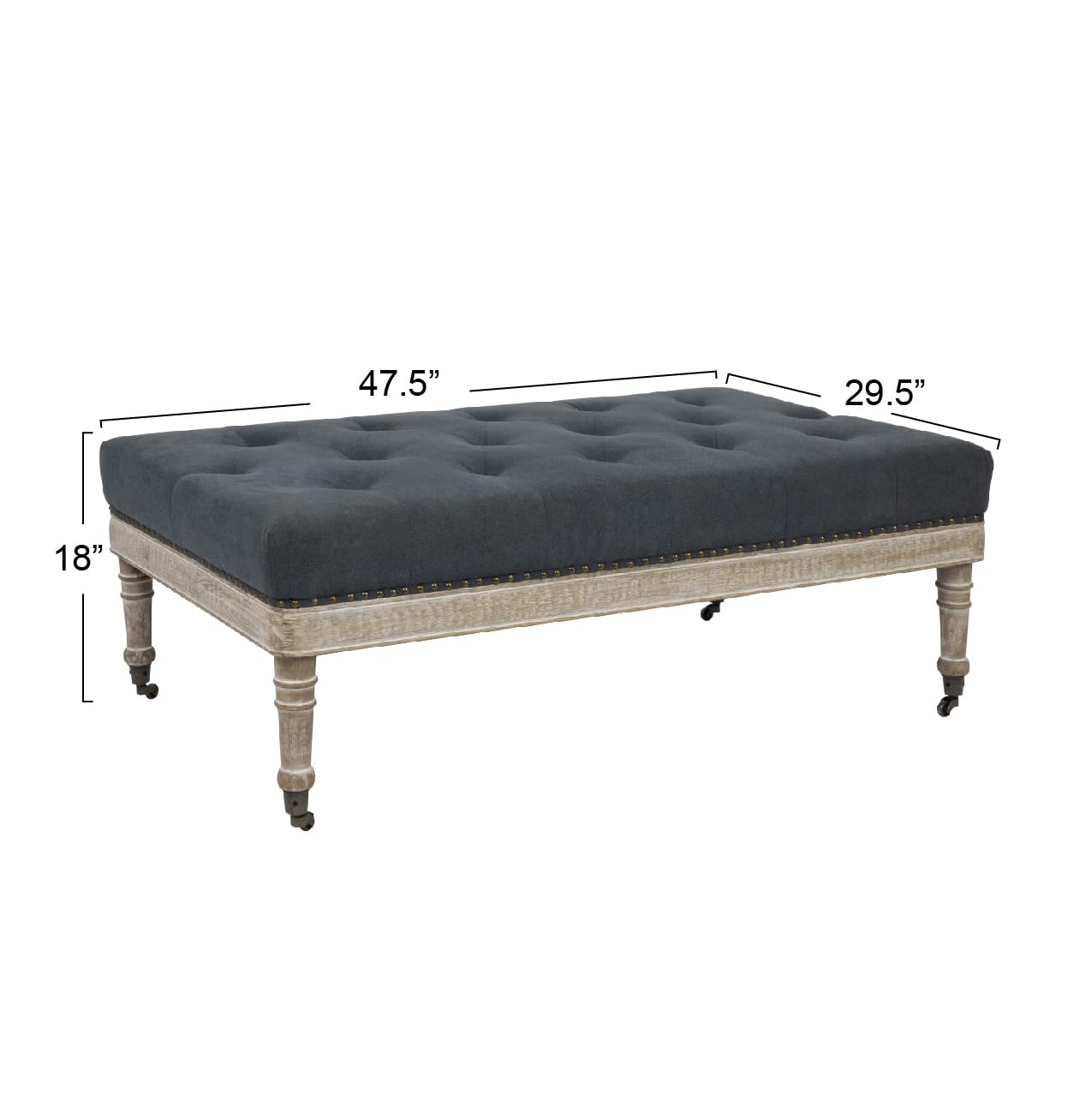 Creative Co-Op Antoinette Upholstered Ottoman Coffee Table, Grey