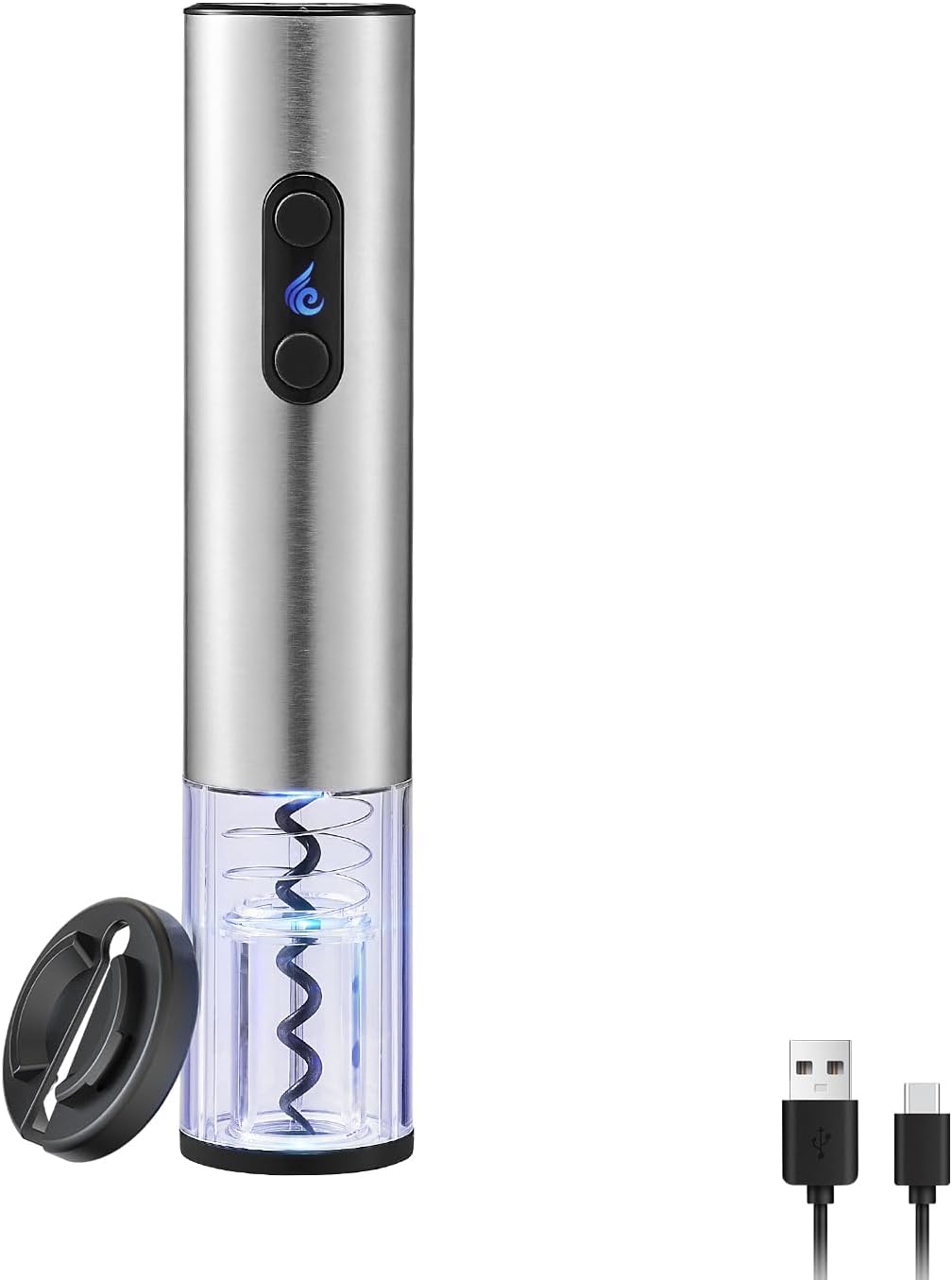 Rechargeable Wine Opener by ELMWAY, Electric Wine Bottle Opener with Foil Cutter, LED Light and Stainless Steel Shell