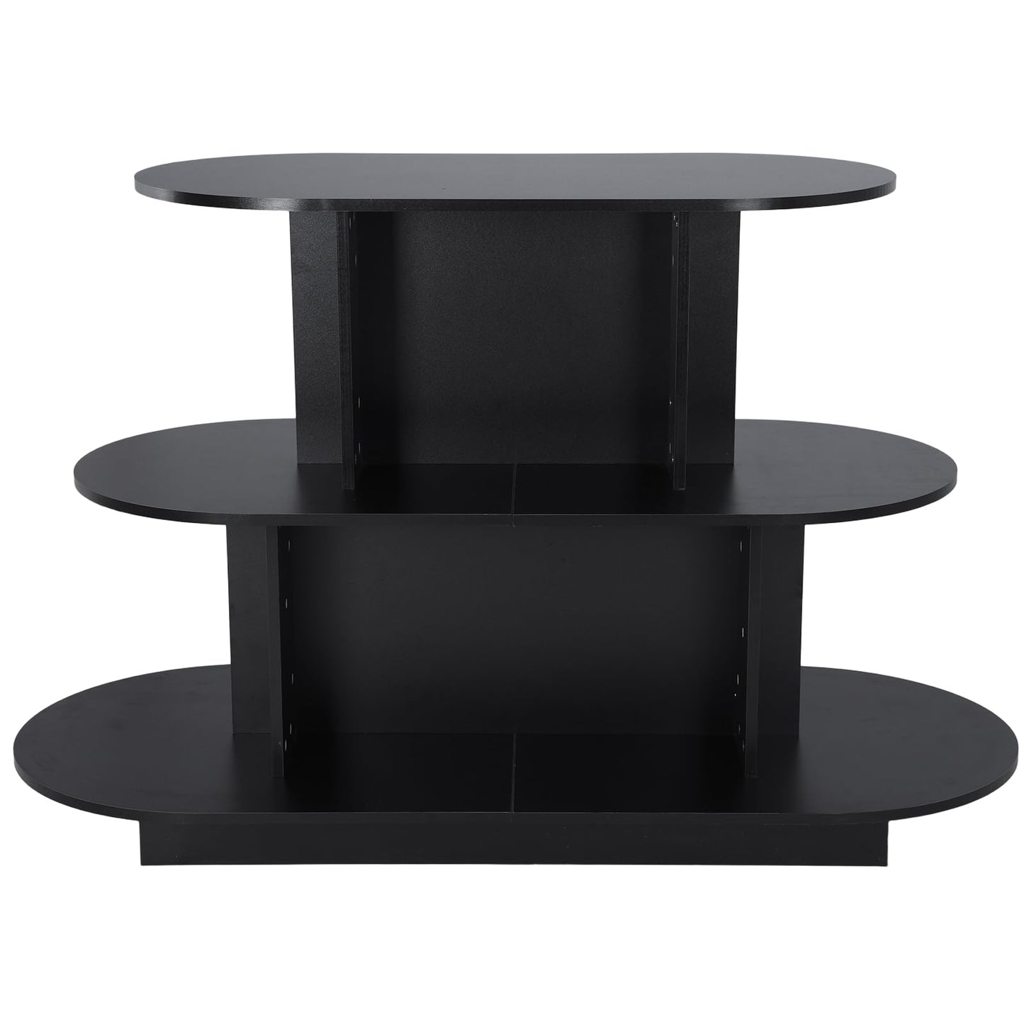 FASDRESS 3 Tier Wooden Oval Display Table Modern Standing Display Riser Shelf Retail Table for Stores Vendor Events 55in W x 23.6in D x 35in H (Black)