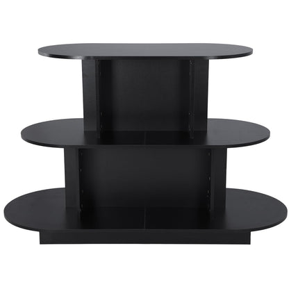 FASDRESS 3 Tier Wooden Oval Display Table Modern Standing Display Riser Shelf Retail Table for Stores Vendor Events 55in W x 23.6in D x 35in H (Black)