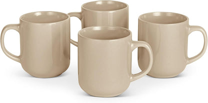 4-Piece Set, 16 oz, Amazon Basics Ceramic Coffee Mugs, Ceramic Microwave and Dishwasher-Safe, Linen Gray