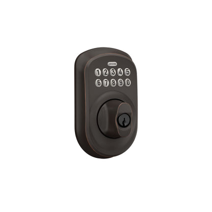 Schlage BE365 PLY 716 Plymouth Keypad Deadbolt, Electronic Keyless Entry Lock, Aged Bronze