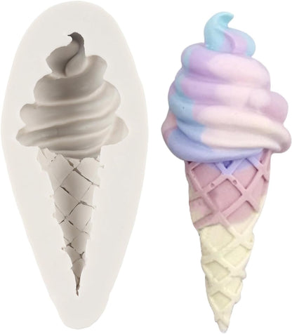 Ice Cream Silicone Mold, Cone Fondant Molds for Baby Birthday Party Cake Decoration, Cupcake Topper