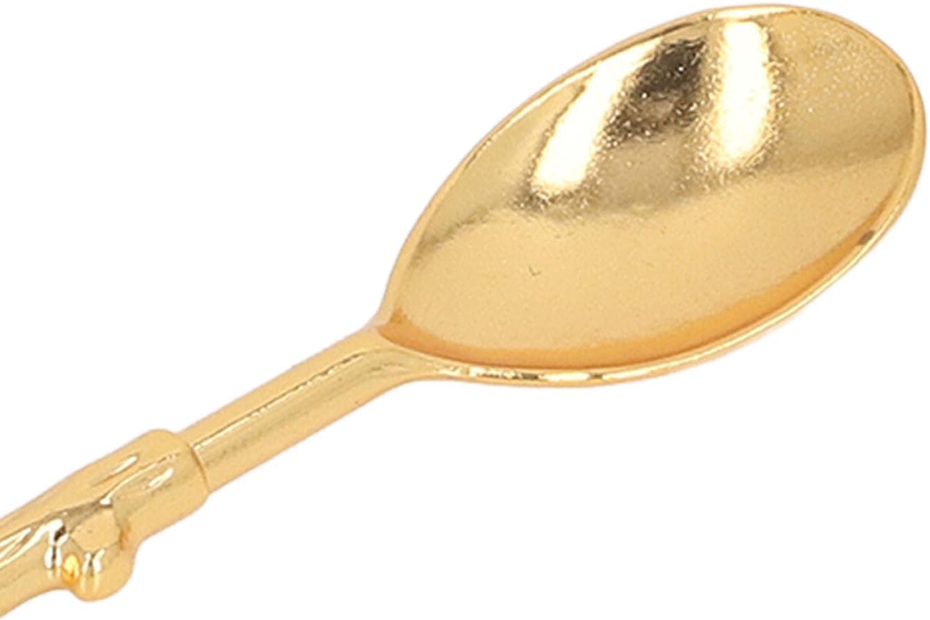 6Pcs Mini Tea Spoons Set, Gold Dessert Spoons with Holder, Zinc Alloy Small Delicate Spoons for Mixing, Ice Cream, Cake