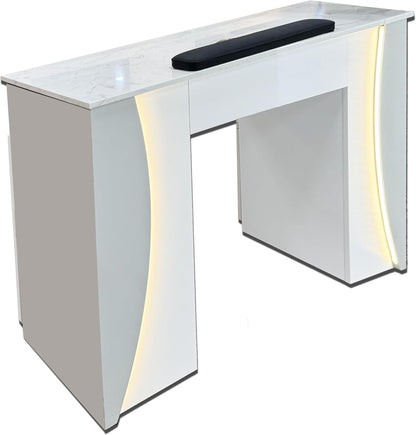 Venus Manicure Table Fan and Chair Set – Modern LED Nail Station Desk with Technician & Customer Chair, Ergonomic Design, Black & White Finish (Grey, Grey)