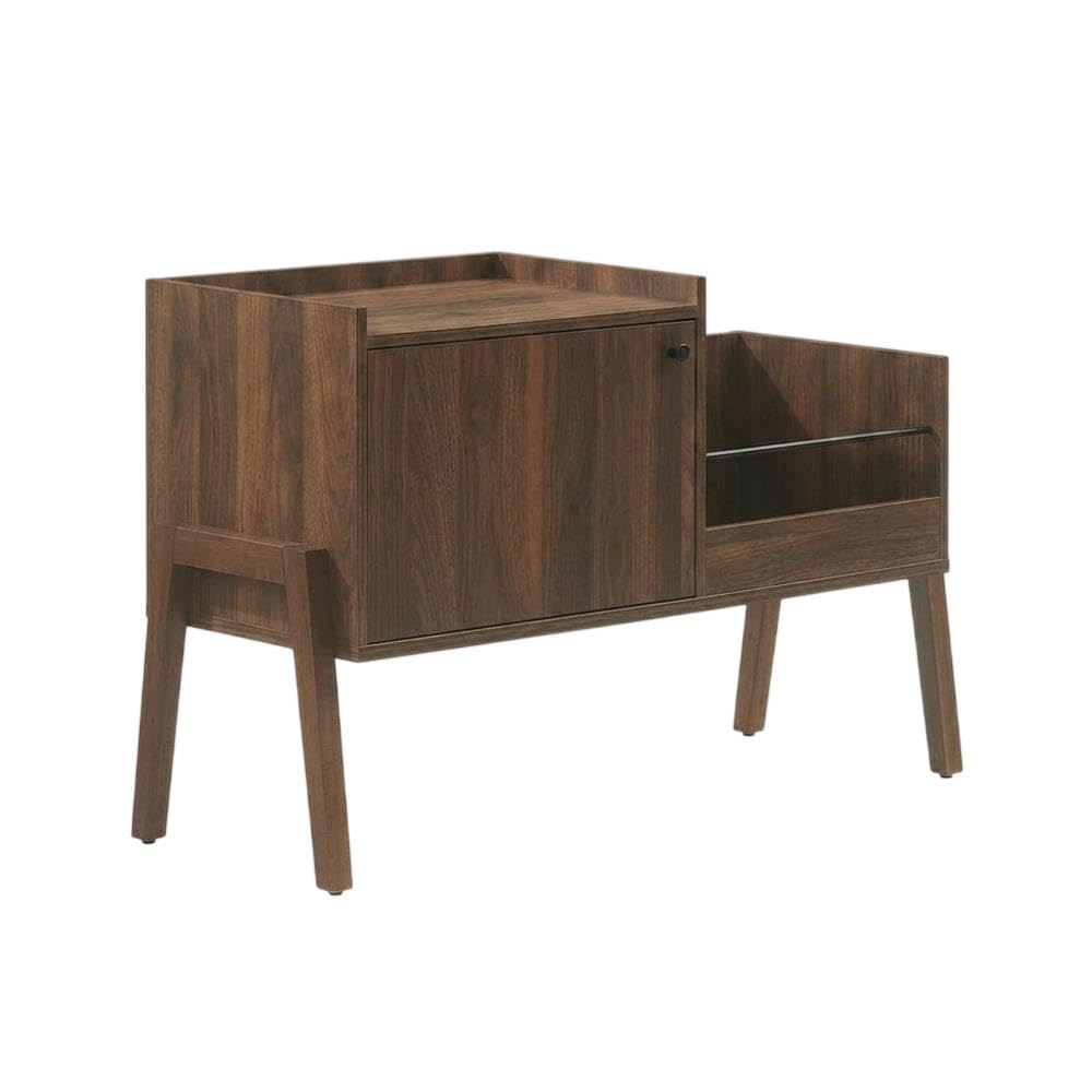 Furnifact Walnut Luna Record Player Cabinet with Vinyl Storage, Durable Wood Construction, Modern Design, Compact Size, Perfect for Living Room or Studio