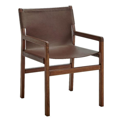 Modway Sonora Leather Chair in Nutmeg Brown – Mid Century Modern Accent Chair, Leather Dining Room with Teak Wood Frame for Living Room, Office, or Lounge Area