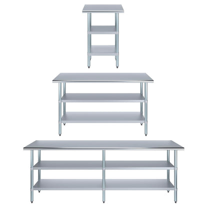Stainless Steel Table with 2 Shelves + Optional Casters | Choose from 43 Sizes | NSF Metal Work Table for Kitchen Prep Utility | Commercial and Residential Applications