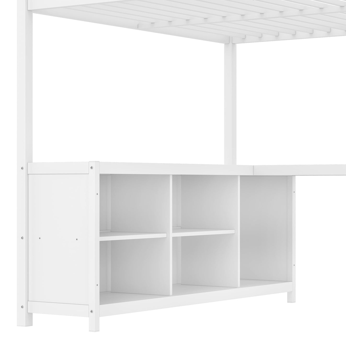 Bellemave Queen Size Loft Bed with Desk & Clothes Rack, All-in-One Heavy Duty Metal Loft Bed Frame with Storage Cube & Shelf, Space Saving Loft Bed Queen Size for Adult, Teen, Kids, Apartment, White
