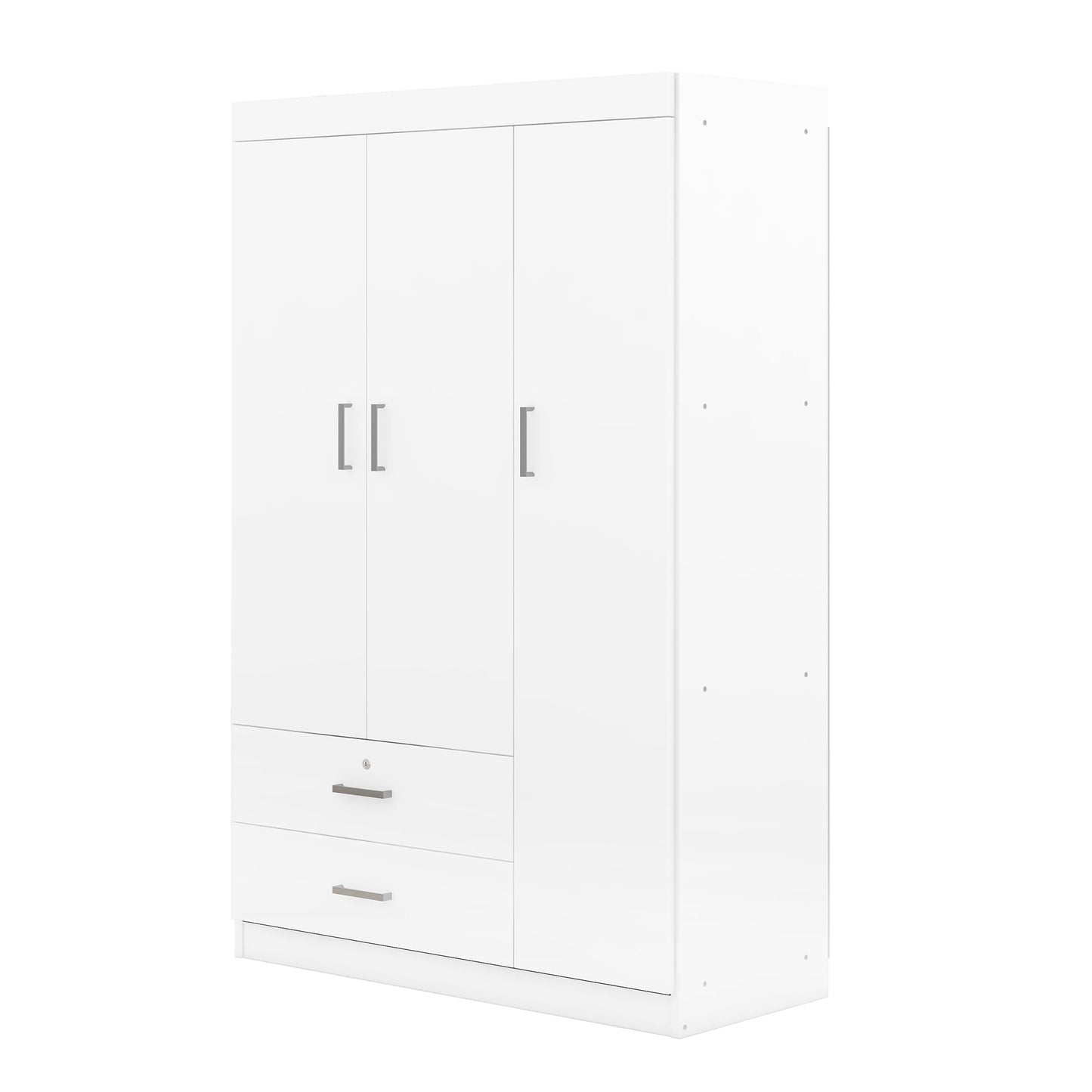 3 Door Wardrobe Cabinet Closet with Storage Drawers, Shelves and Hanging Rail for Clothes, Bedroom Organizer