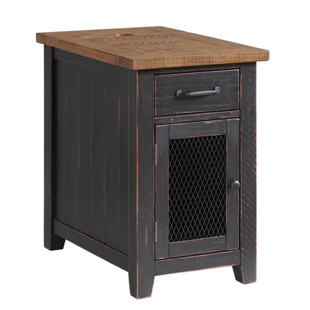 Martin Svensson Home Chairside Table - Antique Black and Honey - Rustic Style - with One Drawer and Cabinet for Storage