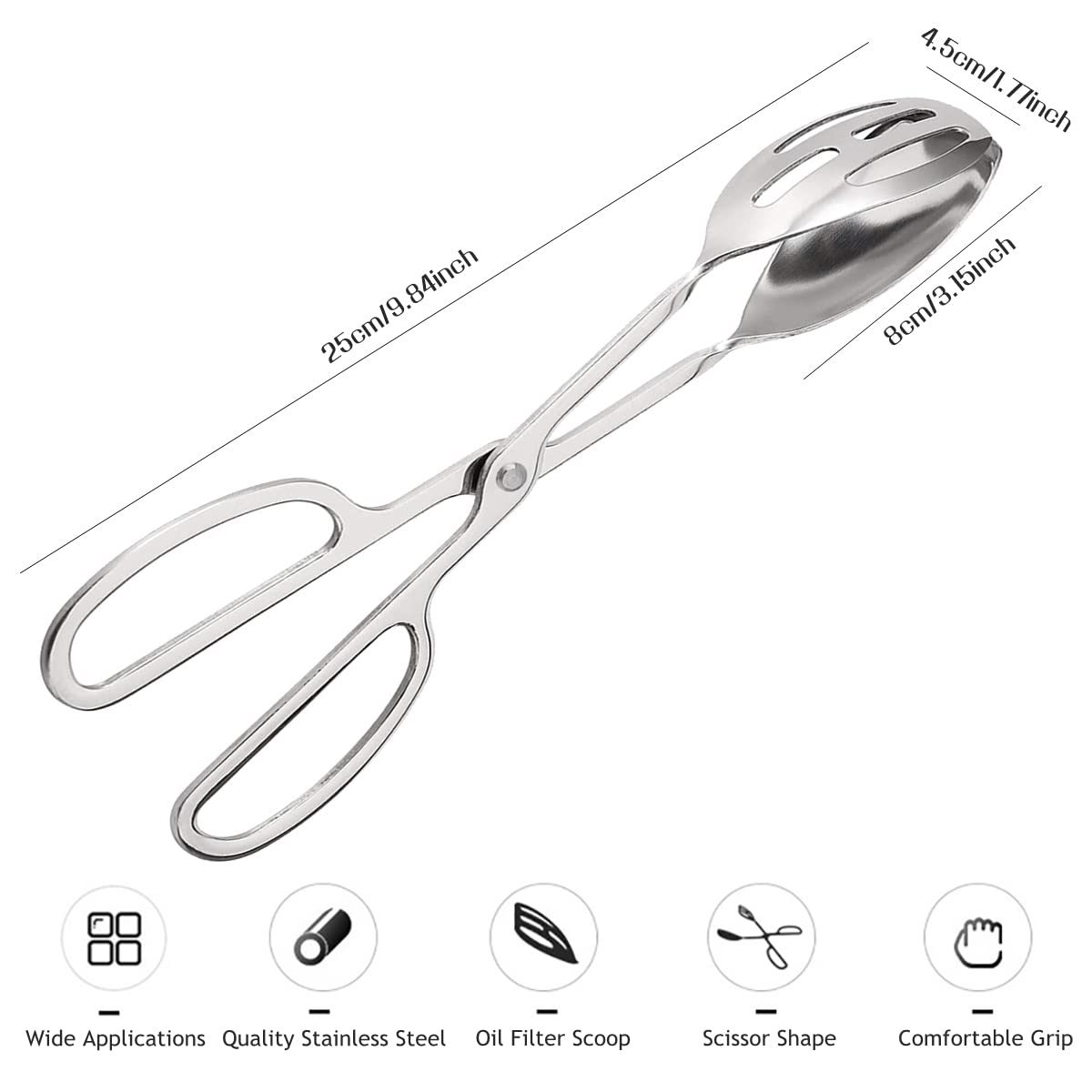 IAXSEE 2 Pieces Buffet Salad Tongs for Kitchen Serving and Cooking, Stainless Steel Food Scissor Tongs, Catering Utensil for Bread Cake Bake Steak Barbecue (Silver)