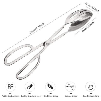 IAXSEE 2 Pieces Buffet Salad Tongs for Kitchen Serving and Cooking, Stainless Steel Food Scissor Tongs, Catering Utensil for Bread Cake Bake Steak Barbecue (Silver)