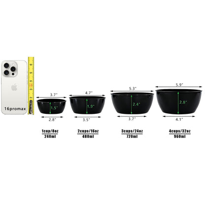 SCWBOEII 4-Piece Classic Plastic Prep Bowls with Lids, Nesting Plastic Small Mixing Bowl Set for Mixing, Baking, Prepping, Cooking and Serving Food, Microwave and Dishwasher Safe (Black)