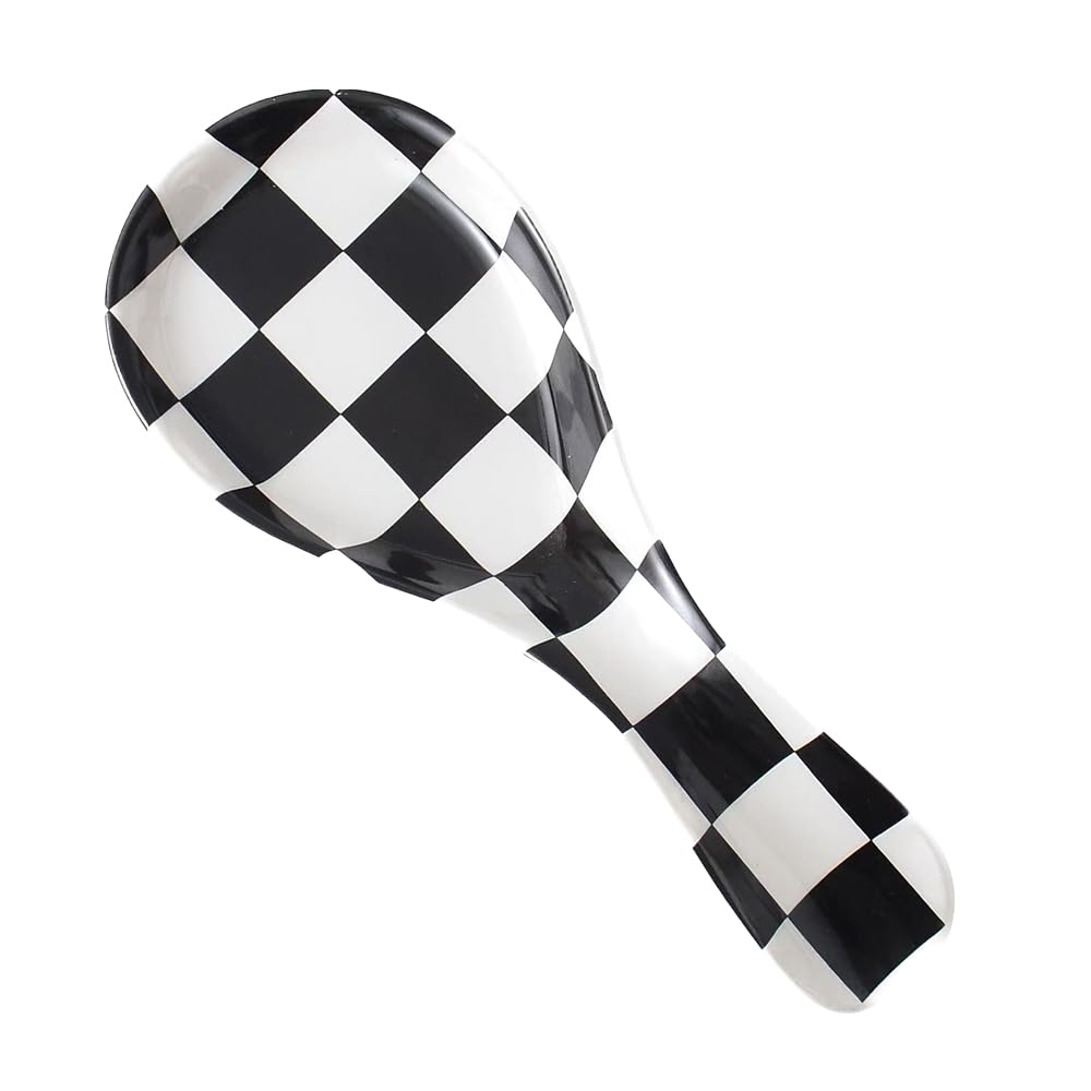 YOSCO Ceramic Spoon Rest for Stove Top, Checkered Spoon Holder Utensil Rest, Cute Spoon Rests for Coffee Bar Kitchen Decor Cooking Gift for Housewarming (Black)