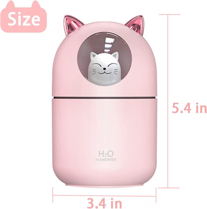 Small Humidifier, Cute Portable Cool Mist with 6 Pcs Humidifier Sticks, 7 Color Night Light