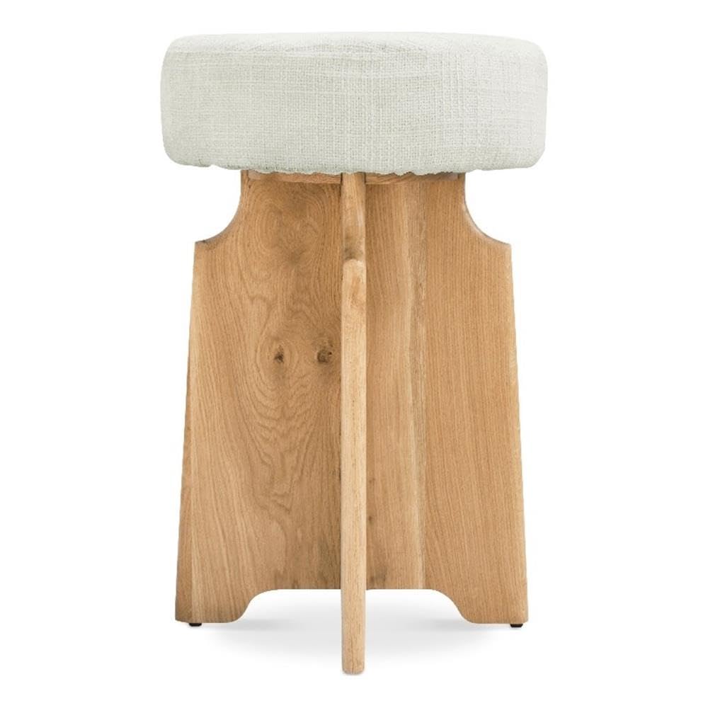 Meridian Furniture 837Cream-C Jasper Collection Mid Century Modern Boucle Fabric Upholstered Counter Stool with Solid White Oak Wood Finish, Cream, 16" W x 16" D x 26" H