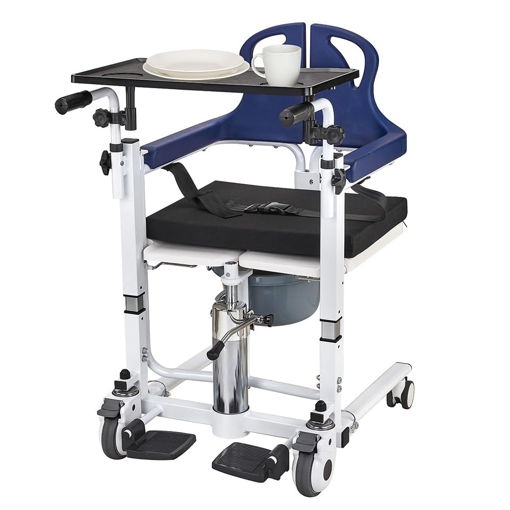 Patient Transfer Lift Chair, 350 lb Capacity, 180° Split Seat, Hydraulic Commode Wheelchair for Elderly, Bed to Toilet