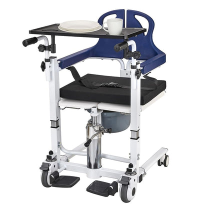 Patient Transfer Lift Chair, 350 lb Capacity, 180° Split Seat, Hydraulic Commode Wheelchair for Elderly, Bed to Toilet