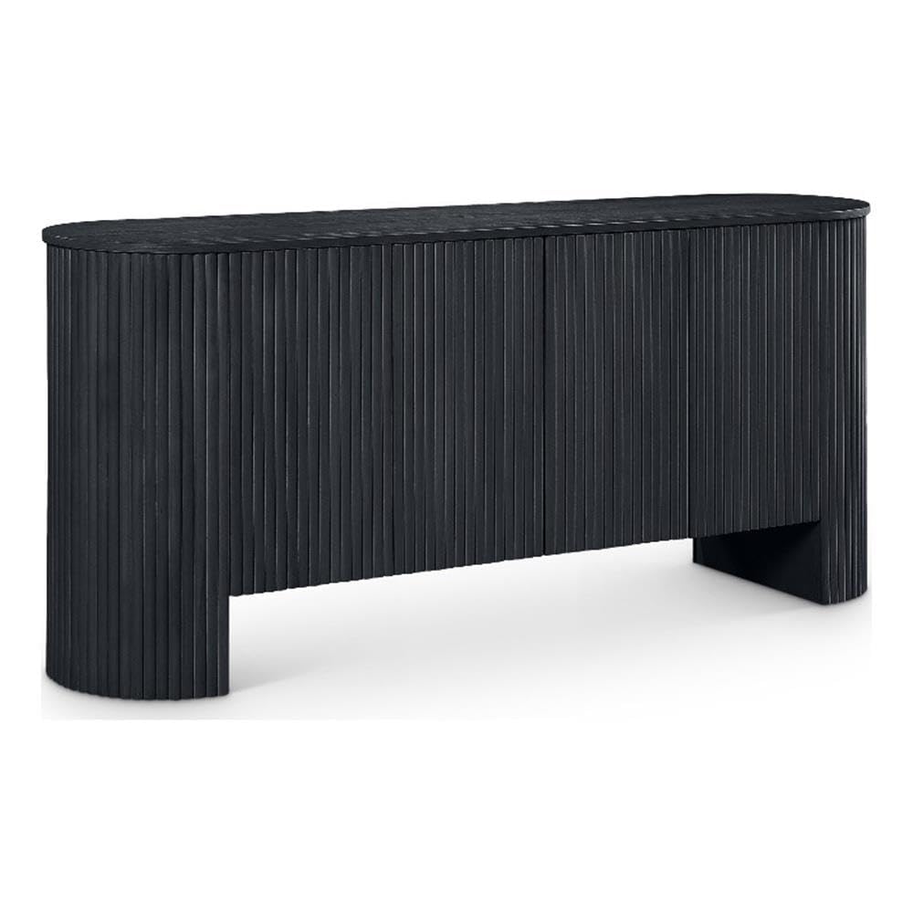 Meridian Furniture 385Black Belinda Collection Mid-Century Modern Sideboard/Buffet with Rich Black Finish, Oak Veneer, Mix of Solid Wood and MDF, Fluted, 72" W x 18" D x 33" H, Black