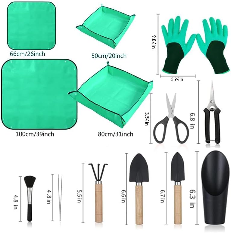 WNJ 2 PCS Waterproof Plant Repotting Mat, Foldable Indoor Potting Mats, 12 PCS Succulent Tool Set, Square Garden Tray,
