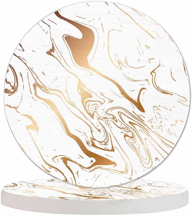 Pznen 2 Pack Accessories,Set 2 Liquid Marble Texture Coasters for Drinks Water Wave Curve Modern Doodle White Gold Oil
