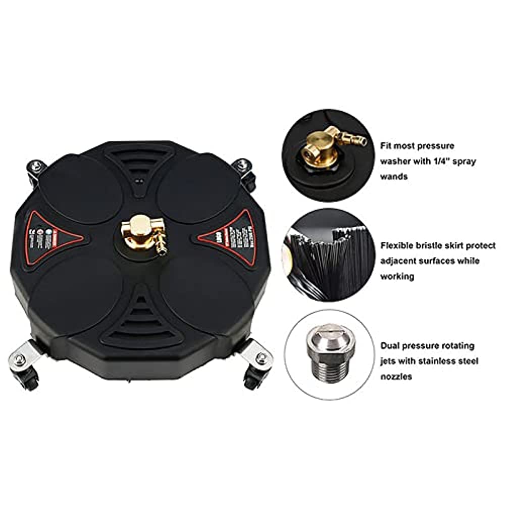 TRELVEX 13 Inch Surface Cleaner Pressure Washer Attachment with Wheels, with 2 Power Washer ExWands and 2 Replacement Nozzles, 3600 PSI