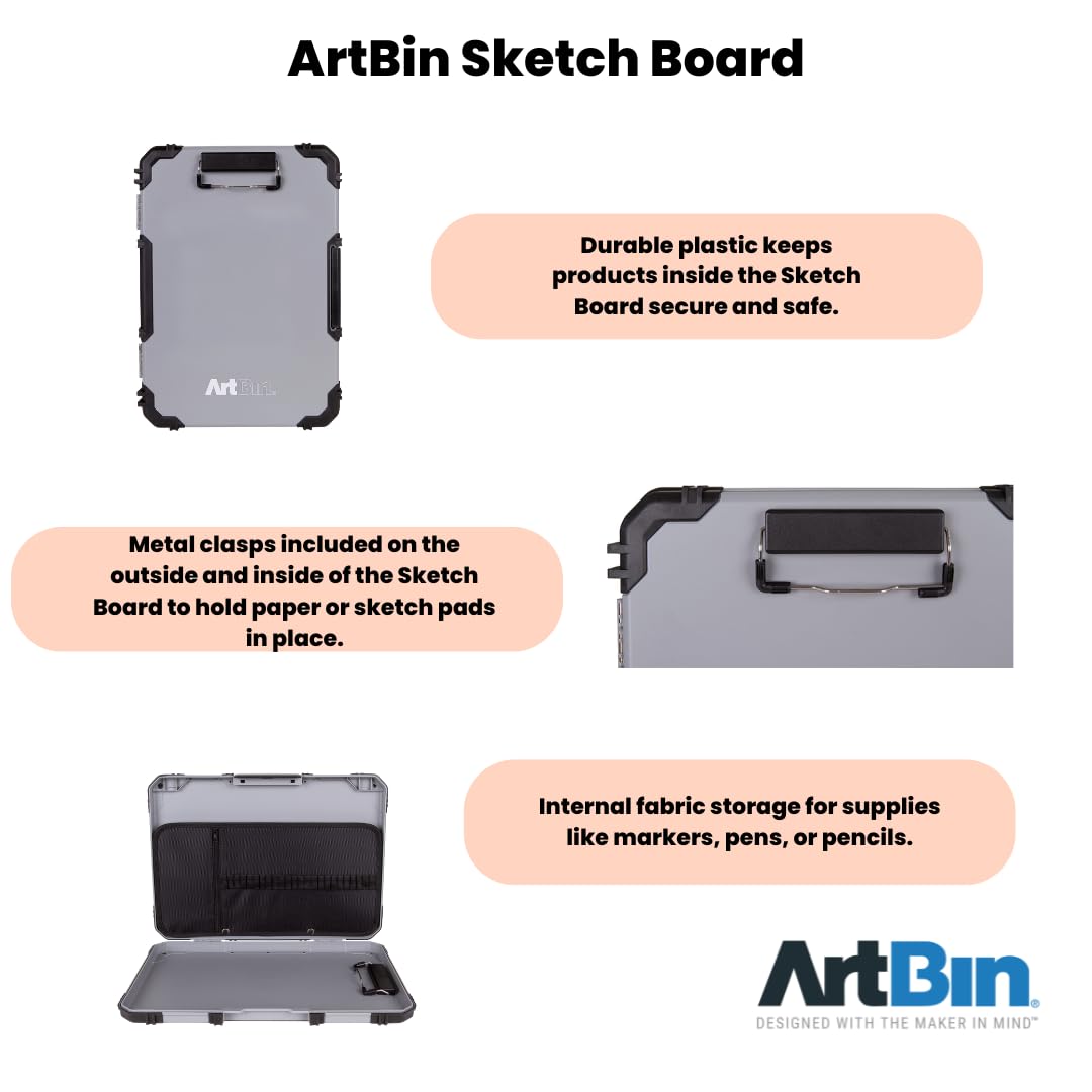 ArtBin 6838AG Sketch Board, Portable Drawing Surface with Internal Art & Craft Storage, Grey