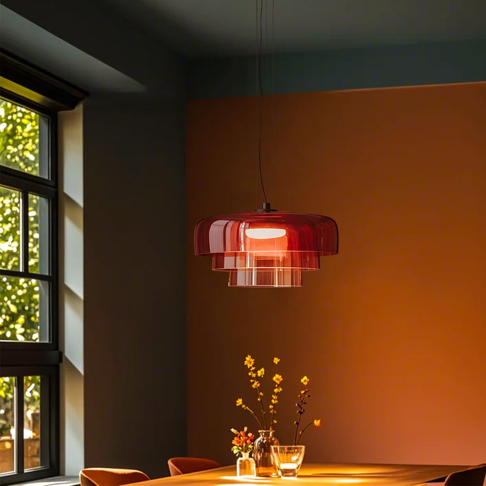 Zobawlks Mid-Century Modern Pendant Light: Hanging Lamp for Kitchen Island - Chandeliers for Dining Room (Orange)
