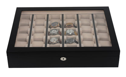 TIMELYBUYS 30 Piece Black Wood Watch Display Wall Hanging Case and Storage Organizer Box and Stand for Oversized Watches
