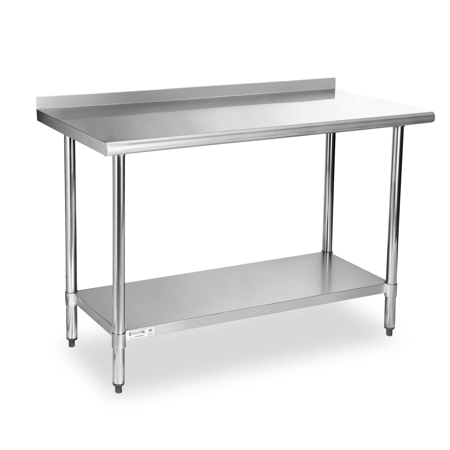 STABLEINK NSF Stainless Steel Table 60x24 Inches 5ft, Metal Prep & Work Table with Backsplash and Adjustable Undershelf, for Commercial Kitchen, Restaurant, Hotel, Laundry and Garage