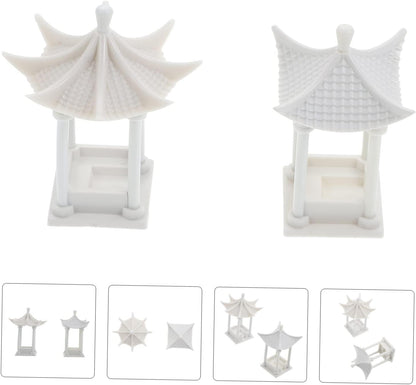 Yardwe 2pcs Building Material Model Ceramic Pagoda Statue, Miniature White Abs Figurines for Doll House, Asian Decor