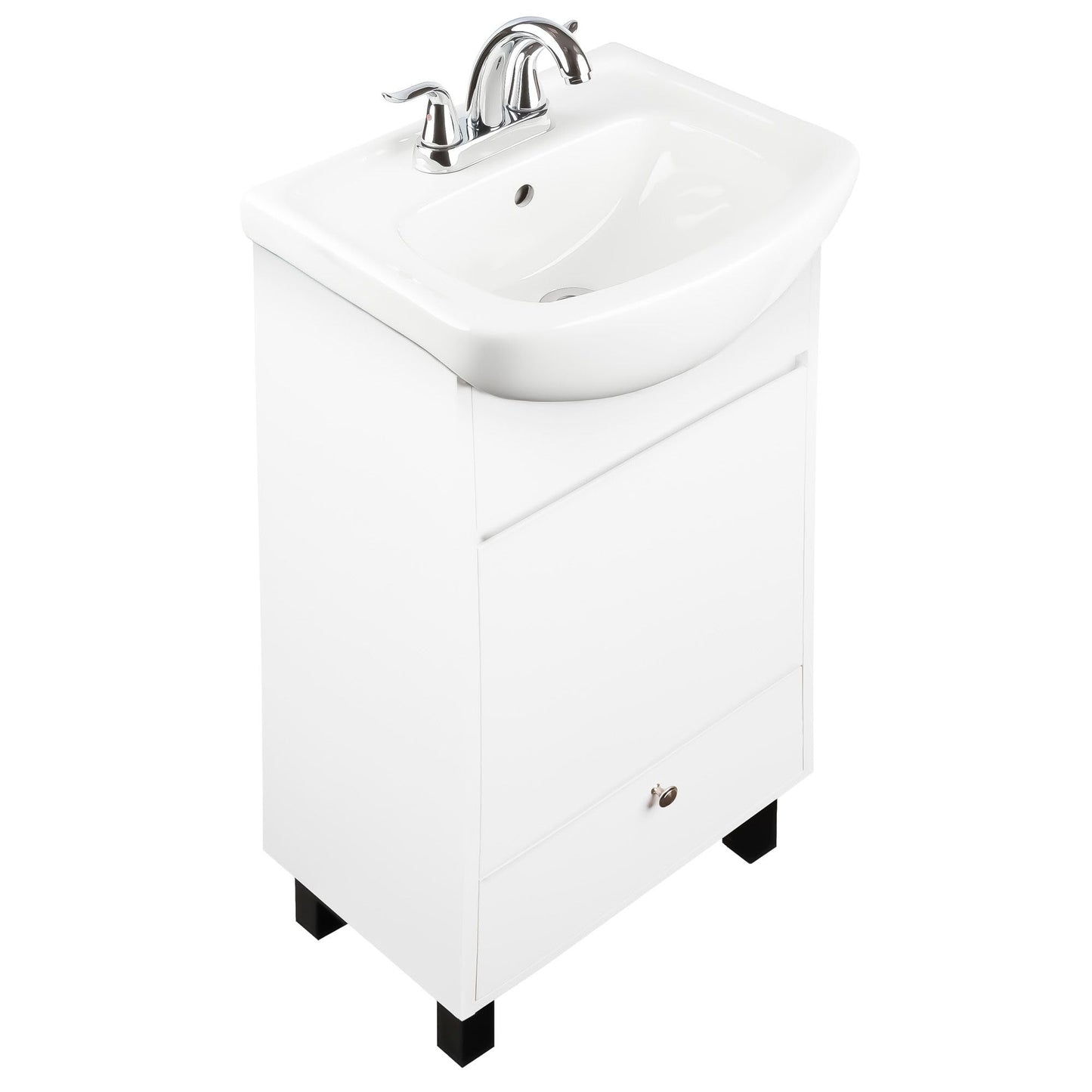 Fine Fixtures Petite 18 Inch Bathroom Vanity with Sink, Small Freestanding Bathroom Cabinet, Space-Saving Vanity Sink Combo Design, Dual Storage, Satin White