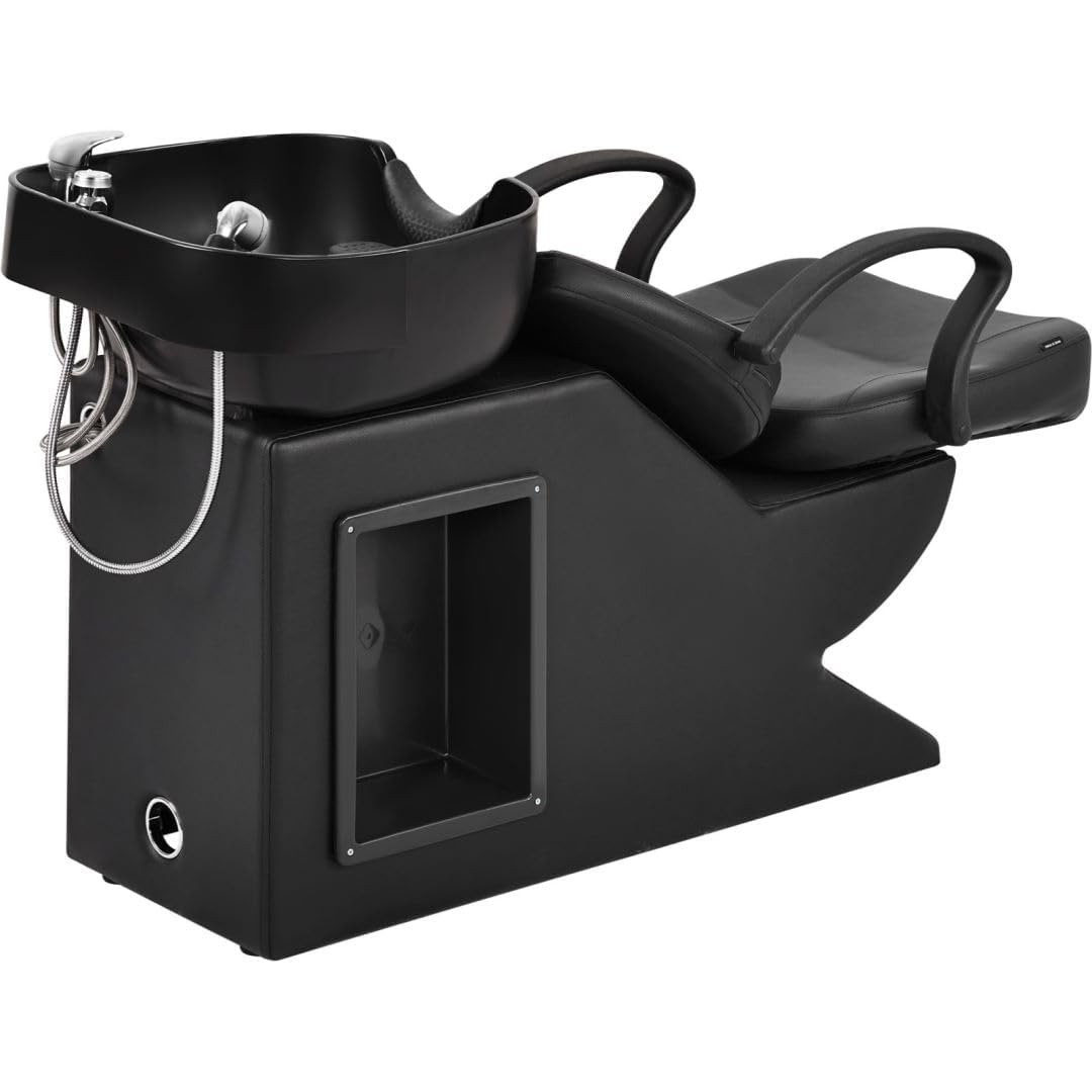 Seogwisam Shampoo Bowl and Chair Set for Salon, Backwash Barber Chair,ABS Plastic Shampoo Bowl Sink Unit w/Storage Box for Beauty Spa Barbershop