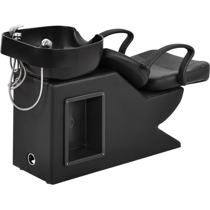 Seogwisam Shampoo Bowl and Chair Set for Salon, Backwash Barber Chair,ABS Plastic Shampoo Bowl Sink Unit w/Storage Box for Beauty Spa Barbershop