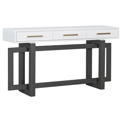 57” Console Sofa Table with 3 Storage Drawers, Modern Long Narrow Behind Couch Furniture for Living Room, Entryway, Foyer, Entrance, Hallway, Front Door, Corridor, Grey and White
